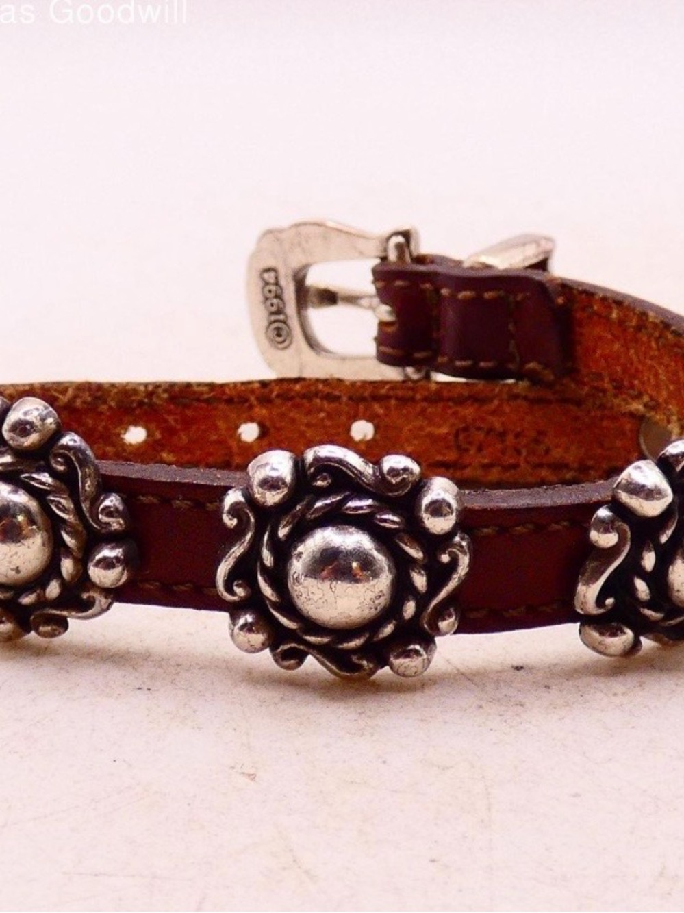 Vintage 1994 Brighton leather bracelet featuring silver-tone medallion studs